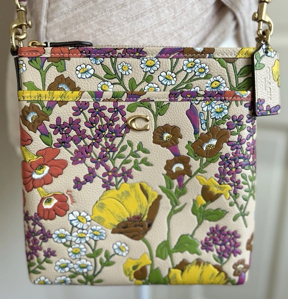 Coach Kitt Messenger Crossbody CK507 Floral Pebble Leather Free Shipping