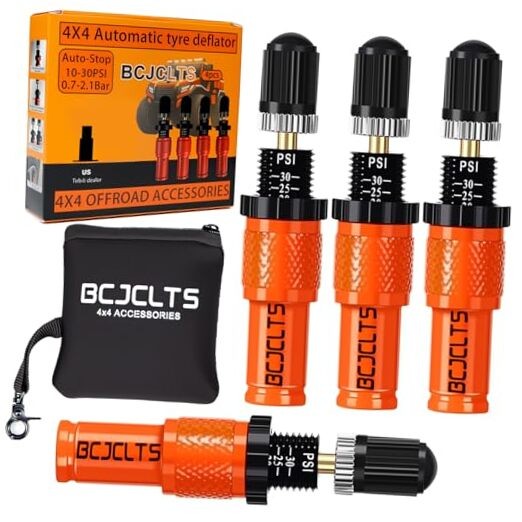 Adjustable Auto-Stop Tire Deflator Valve Kit (10-30 PSI) Tire Air Down 4 Orange