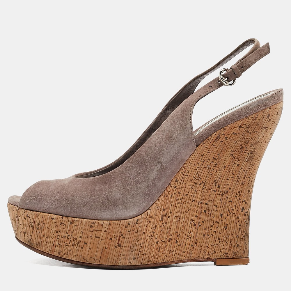 Gucci Mauve Suede Cork Wedge Sandals Women's Size 38 EU