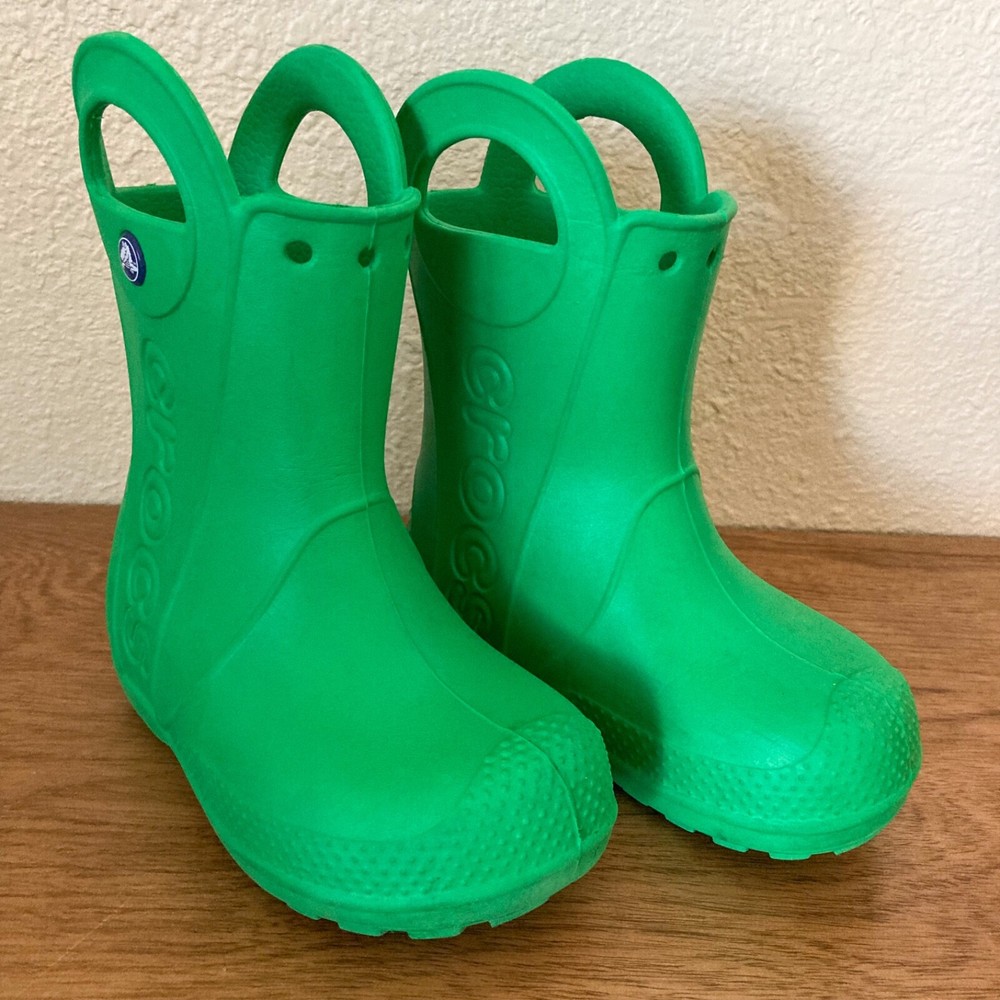 CROCS Kids Handle It Rainboots, Grass Green, little kids size c8 waterproof