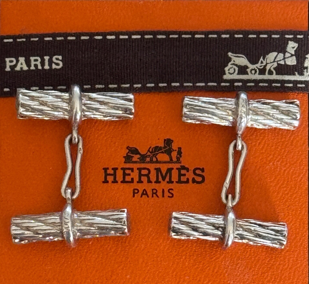 Hermes Paris Sterling Silver 925 Twisted Rope Design Cufflinks