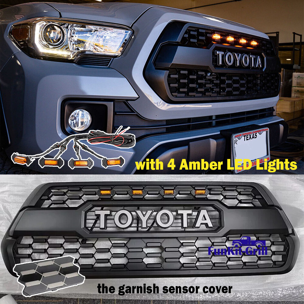 Grill For Tacoma 2016-2023 Bumper Grille Black Mesh Grill W/4LEDs Garnish Sensor