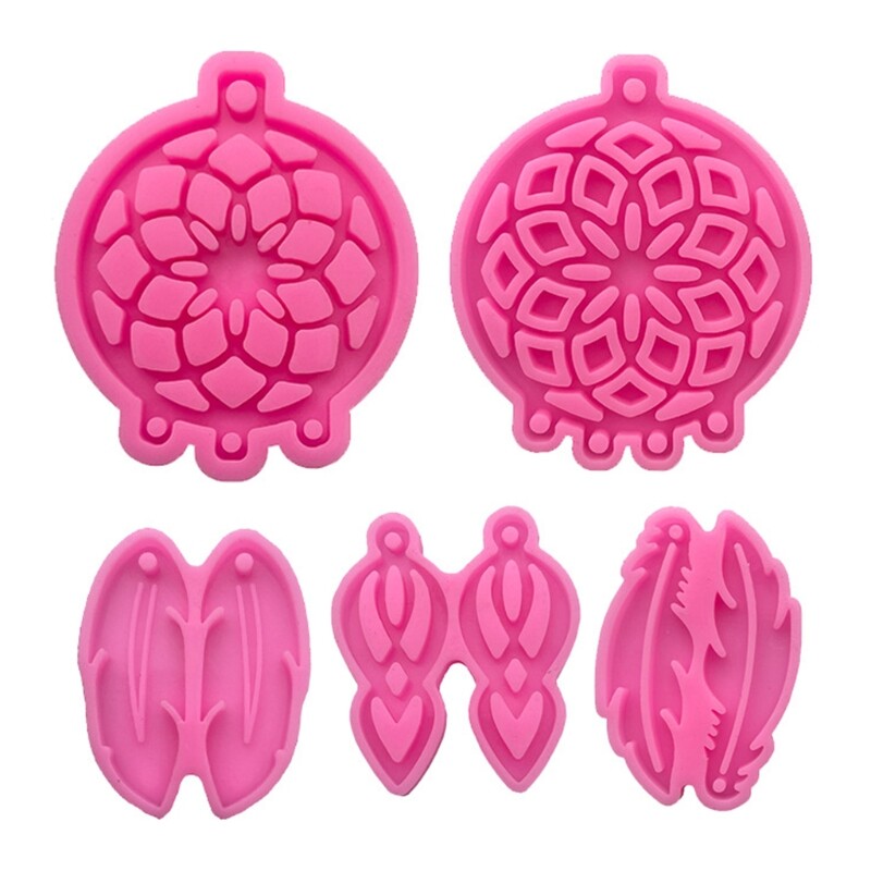 5-Piece Epoxy Resin Keychain Mold for Car Pendants - Silicone Craft Mould