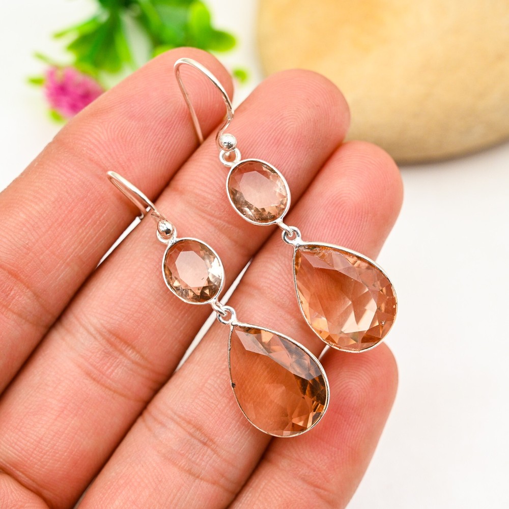 Handmade Yellow Citrine Gemstone 925 Sterling Silver Earrings Jewelry