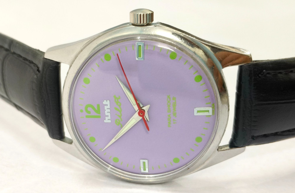 Vintage HMT Pilot Purple 17 Jewels Mechanical Hand Winding Men's Wrist Watch