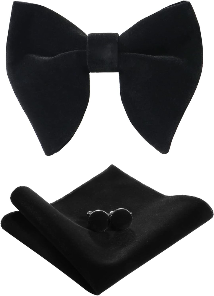Vintage Velvet Pre-Tied Oversized Bow Tie for Men with Cufflinks