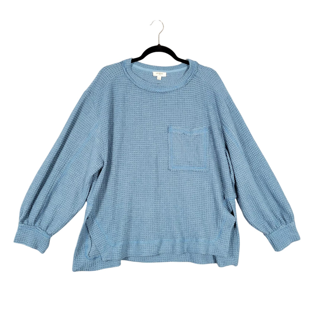 UMGEE Blue Waffle Knit Thermal Oversized Dolman Top Long Sleeve SIZE LARGE