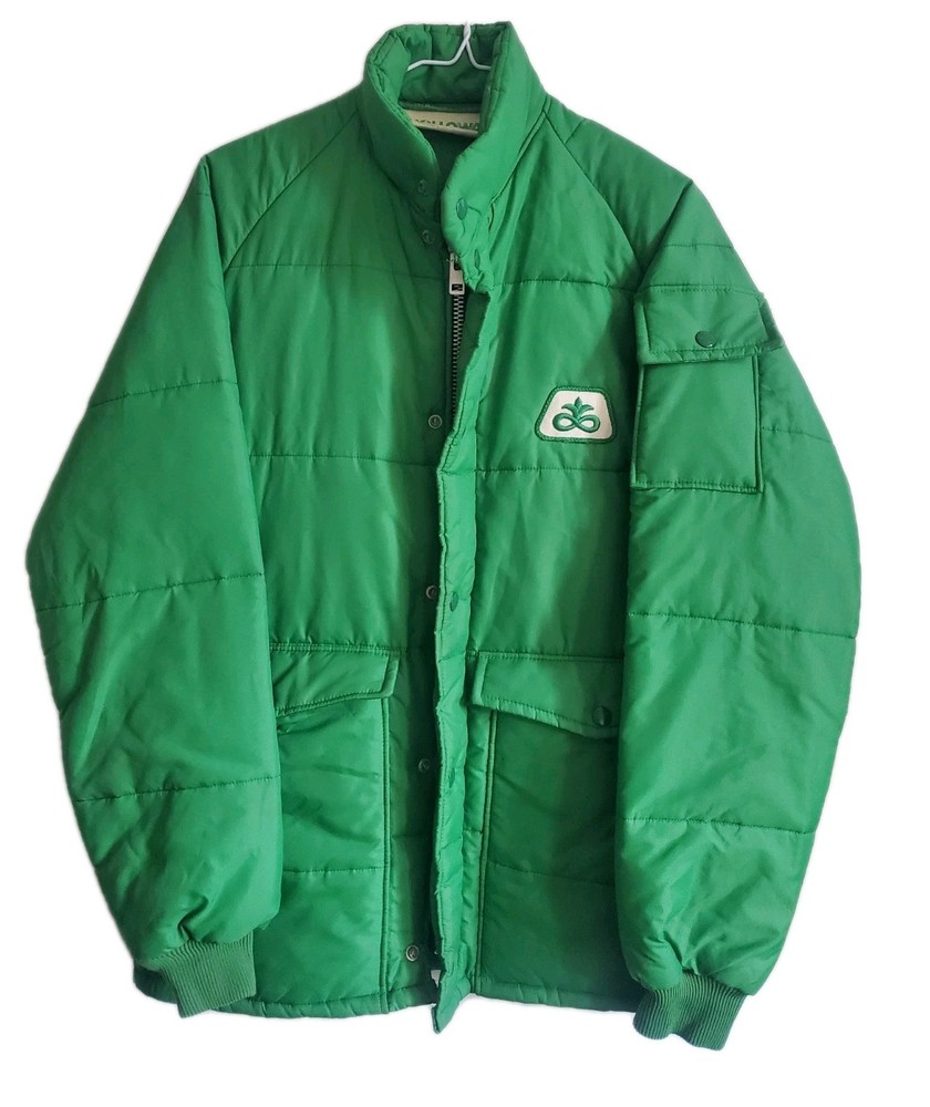 70s 80s Vintage Holloway USA Green Puffer Jacket Mens Small Rare Retro