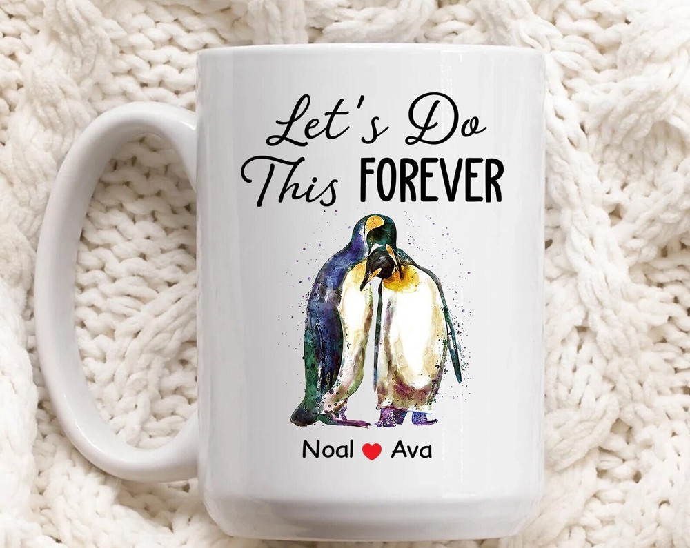 Penguin Valentine Couple Mug Anniversary Gift for Him Her