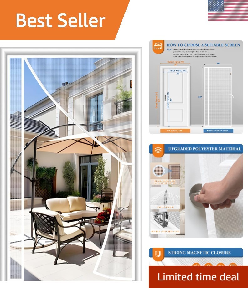 Heavy-Duty 34x82 Magnetic Screen Door - Weatherproof & Easy Install for Homes