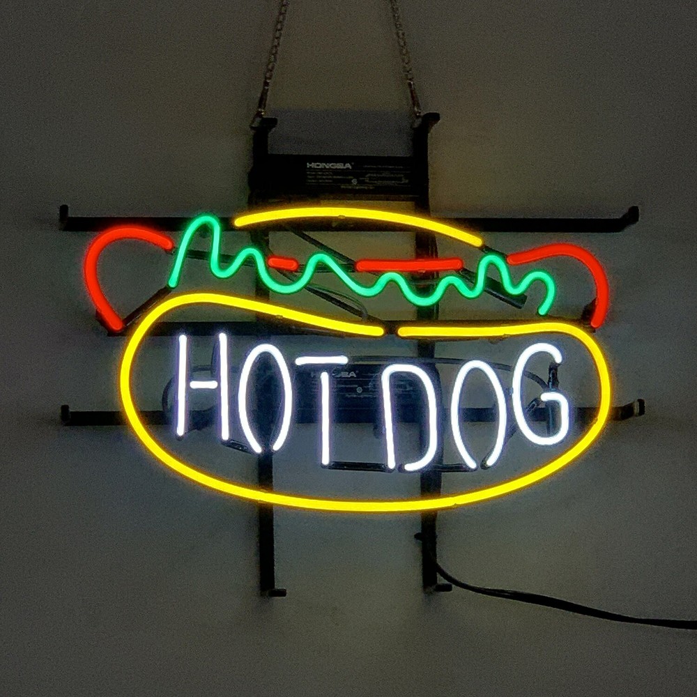Hot Dog Neon Sign Light Fast Food Store Wall Hanging Real Glass Tube Art 20