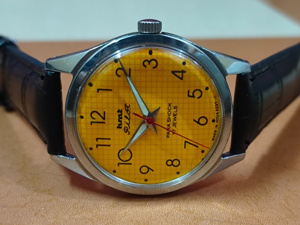 Vintage HMT Pilot Yellow  17 Jewels Mechanical Hand Winding Men's Wrist Watch