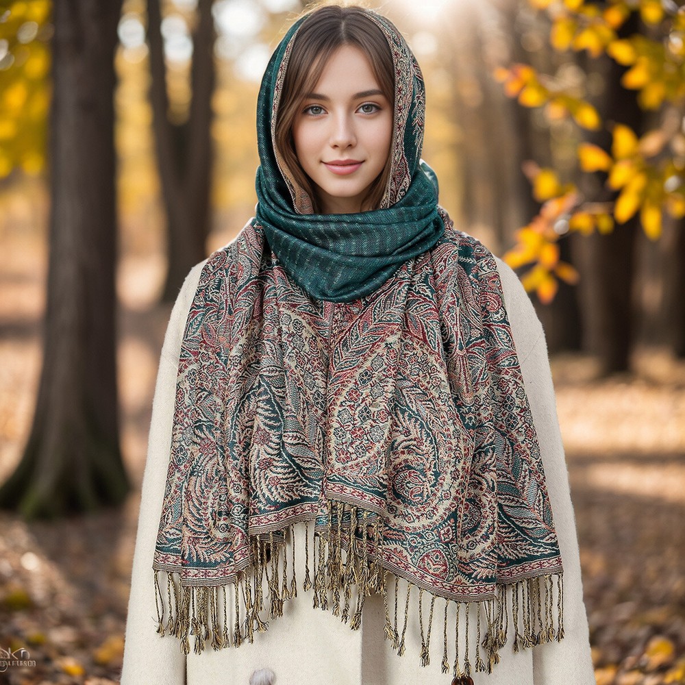 Ethnic Floral Tassel Long Scarf Turban Head Wrap Islamic Stole Headcover