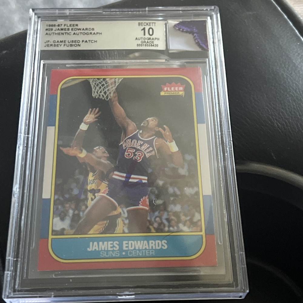 1986-1987 fleer James Edwards GU PATCH BGS AUTO GRADE 10 JERSEY FUSION