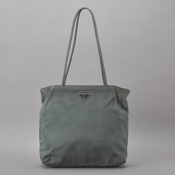 Prada Green Khaki Nylon Tote Bag with Triangle Logo Plate Pre-Owned