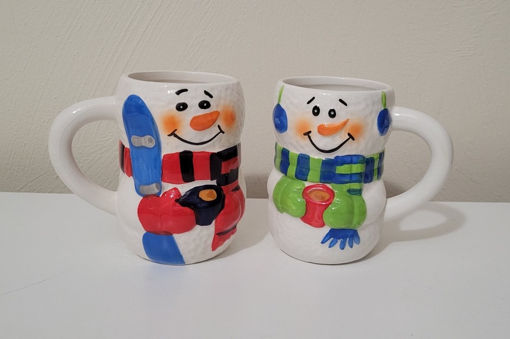 2-Piece Snowman Ceramic Mug Set for Hot Chocolate or Coffee