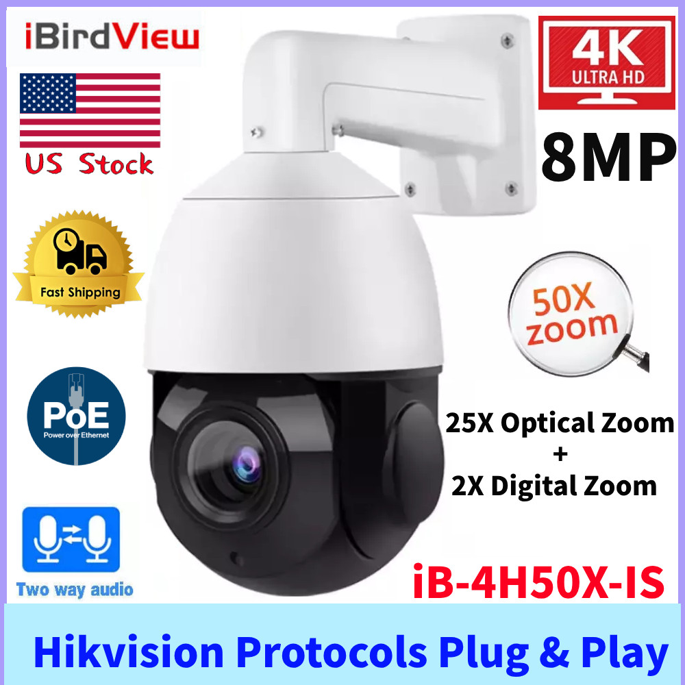 PTZ PoE IP Camera Speed Dome 8MP Two Way Talk Auto Tracking Human Detection USA