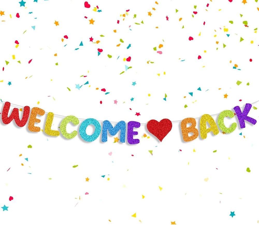 Colorful Glitter Welcome Back Banner for First Day of School Classroom Decor