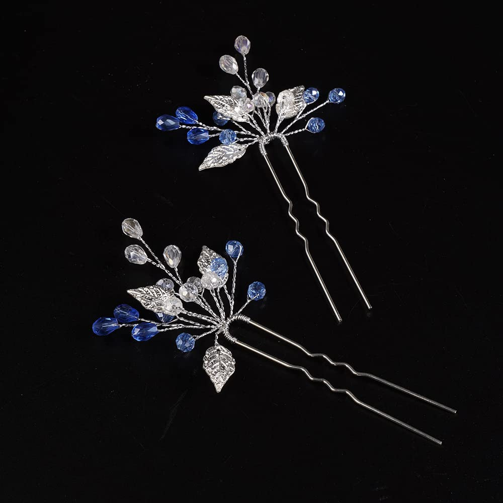 Vintage Blue Leaf Bead Wedding Hair Pins for Bride by JWICOS