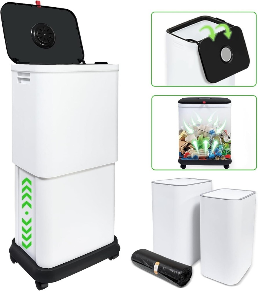 Multi-Purpose 13 Gallon Trash Can with Lids & 2 Bathroom Cans - Complete Set