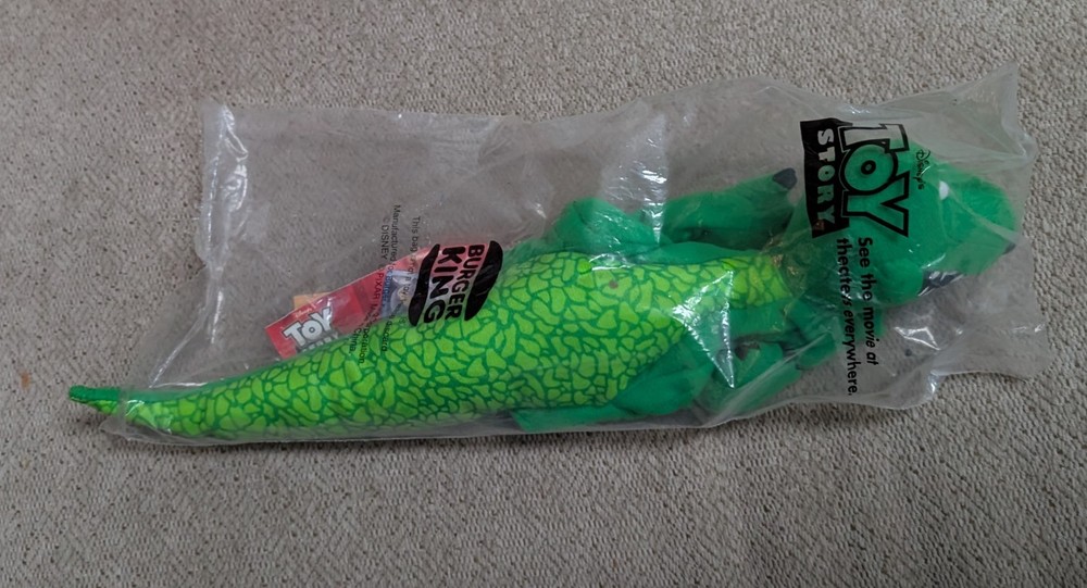 Vintage 1995 Toy Story Burger King Rex Dinosaur Plush Puppet Kids Meal Toy