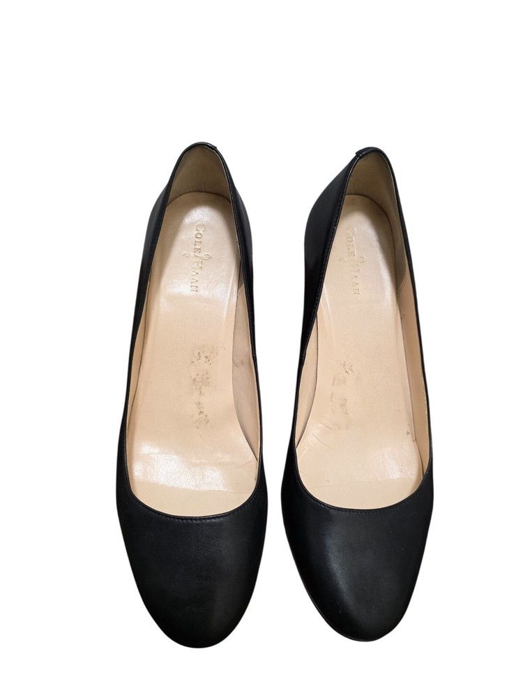 COLE HAAN Women's Black Leather Wedge Pumps Wooden Heel Size 9B