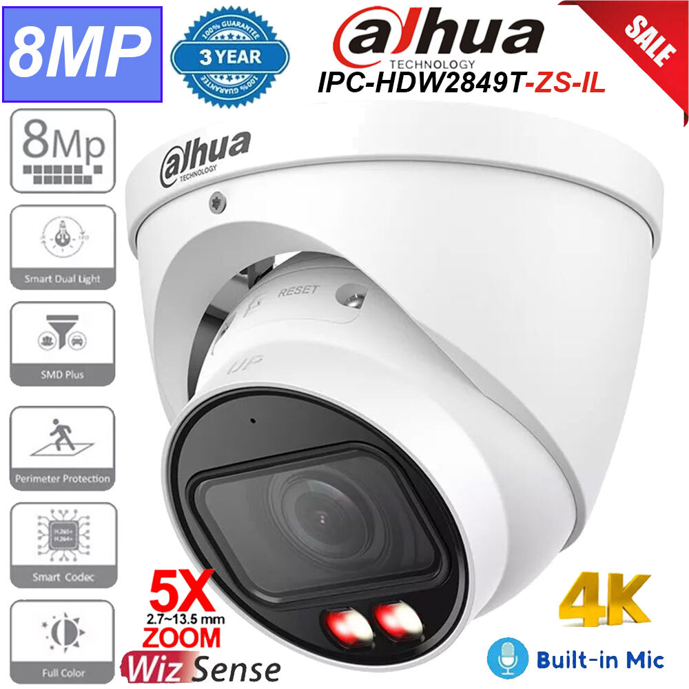 Dahua 8MP 4K Smart-Dual-Light 5x Zoom WizSense MIC IP Camera IPC-HDW2849T-ZS-IL