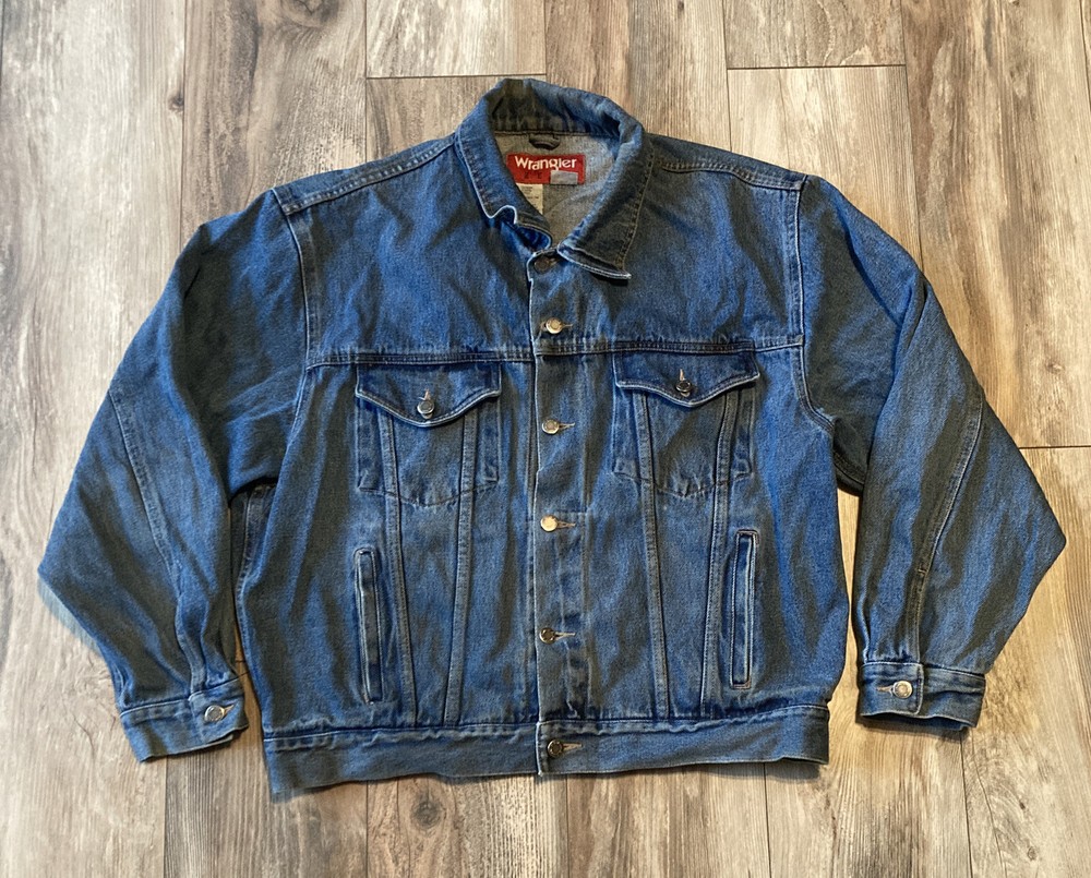 Vintage 90s Wrangler Hero Denim Jacket Harley Davidson Patch Men’s Sz XL