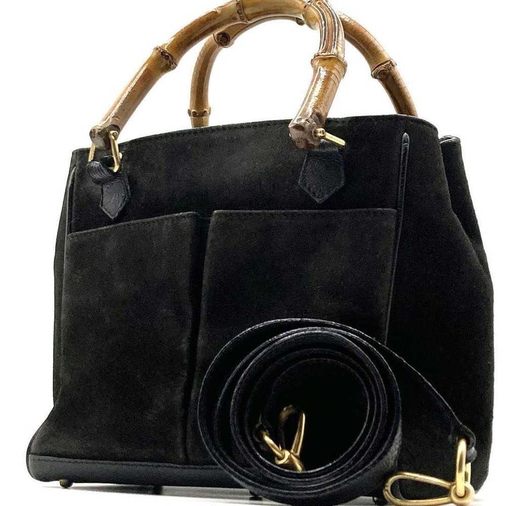 Gucci Bamboo Mini Crossbody Bag in Black Vintage Suede Leather  