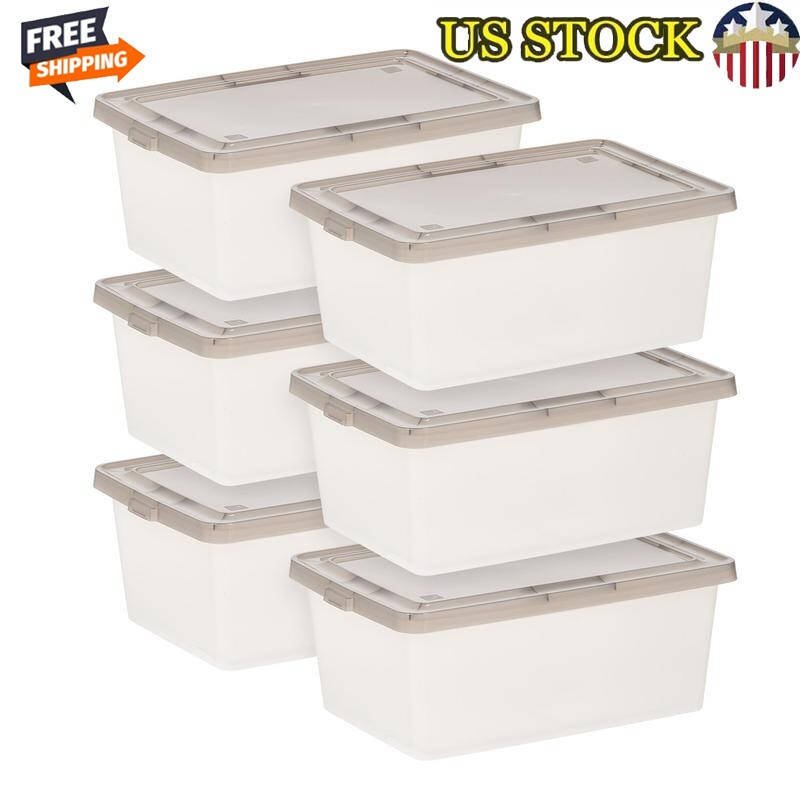 Stackable Clear Plastic Storage Bins with Lids Set of 6 Durable Containers