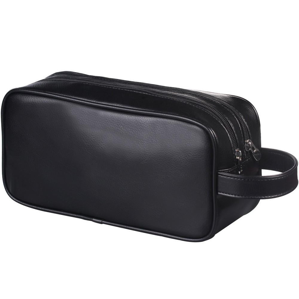 Soft PU Leather Zipped Travel Toiletry Bag for Men and Women