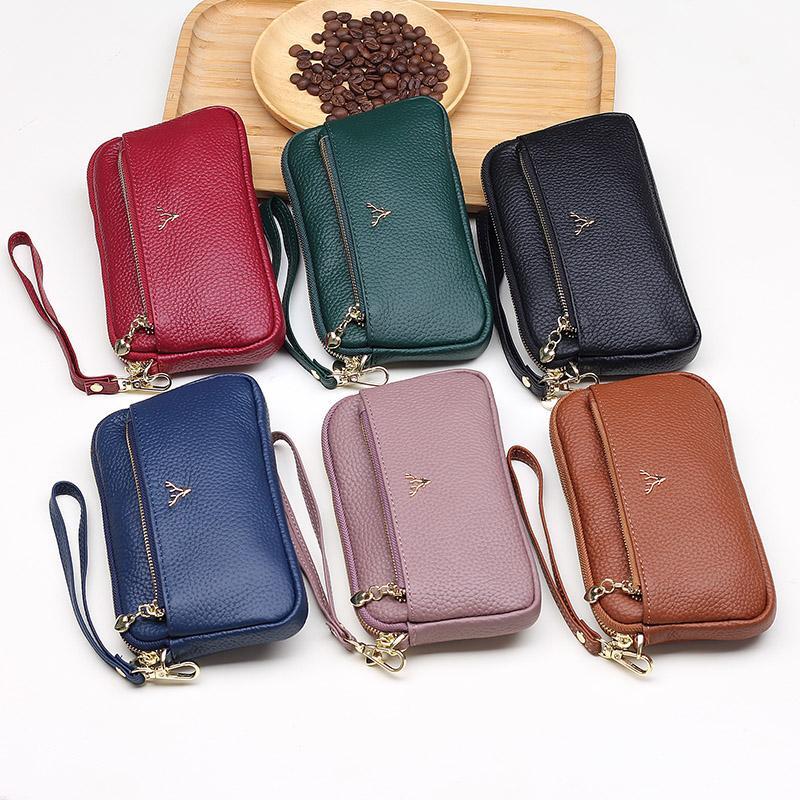 Modern Double Zipper Leather Purse for Women Medium Solid Multicolor Gift