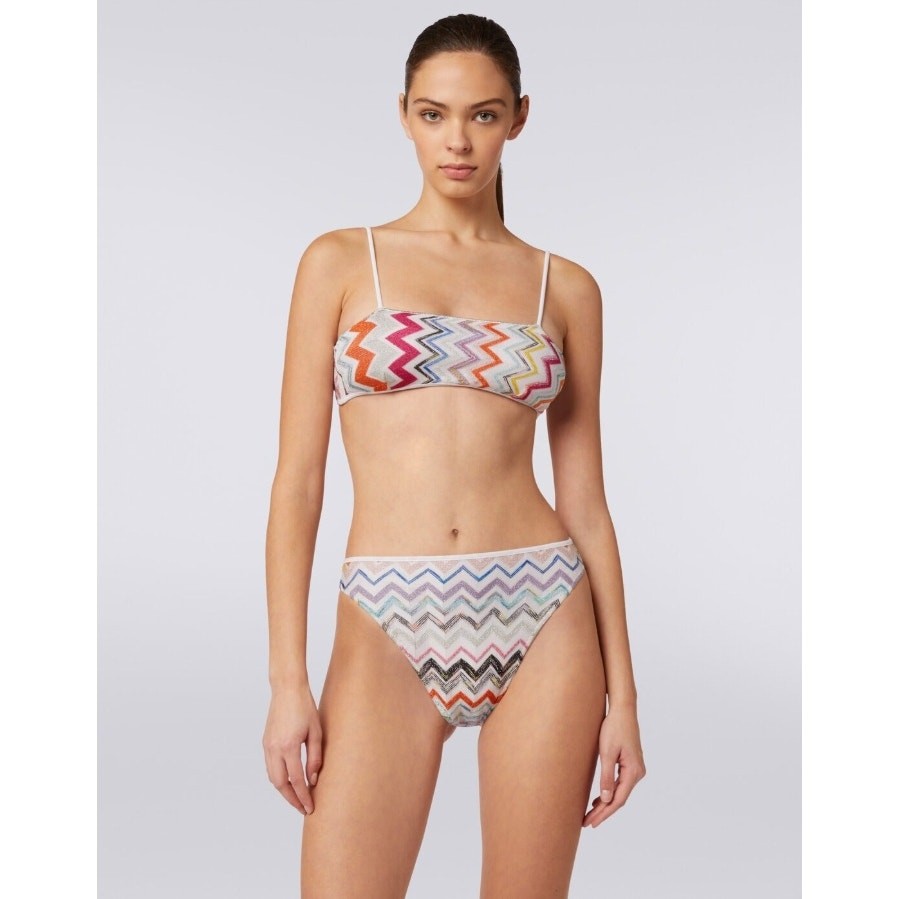 Missoni Women Multi Lurex Zigzag Swim Bandeau Bikini Top & Bottom Size EU 38