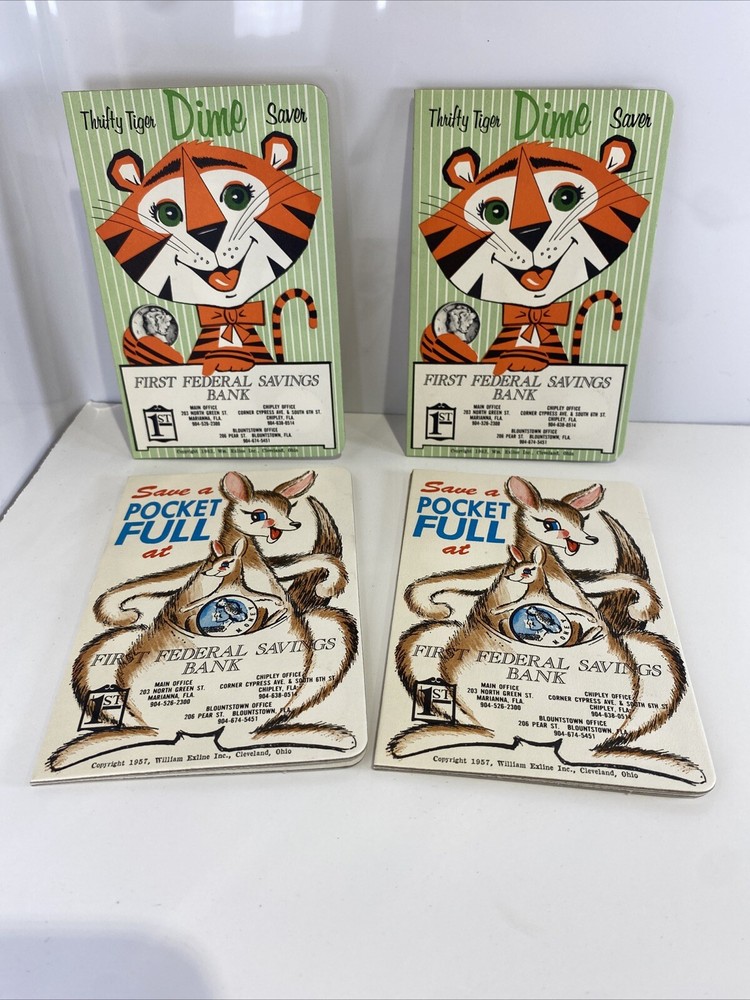 1964 Thrifty Tiger Quarter Saver Coin Book 1957 Save A Pocket Full VTG Banking