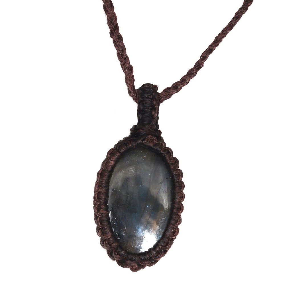 Macrame Necklace with Labradorite Pendant Handmade Bohemian Crystal Stone
