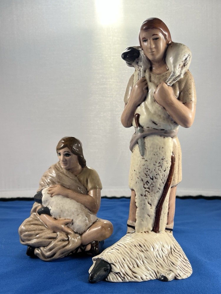VTG Christmas Nativity Shepherd Figurines Porcelain Ceramic 8.25” 2pcs