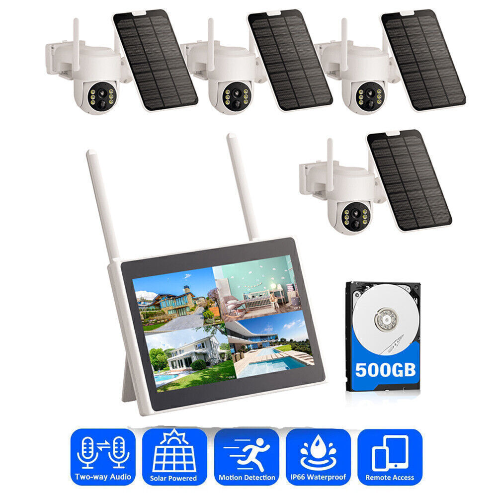 Solar Powered Security Camera Outdoor Wireless System 10CH 10