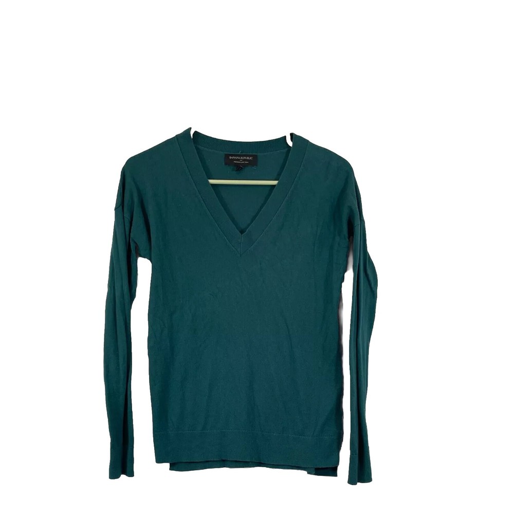 Banana Republic Womens Green V-Neck Pullover Long Sleeve Sweater Size XS