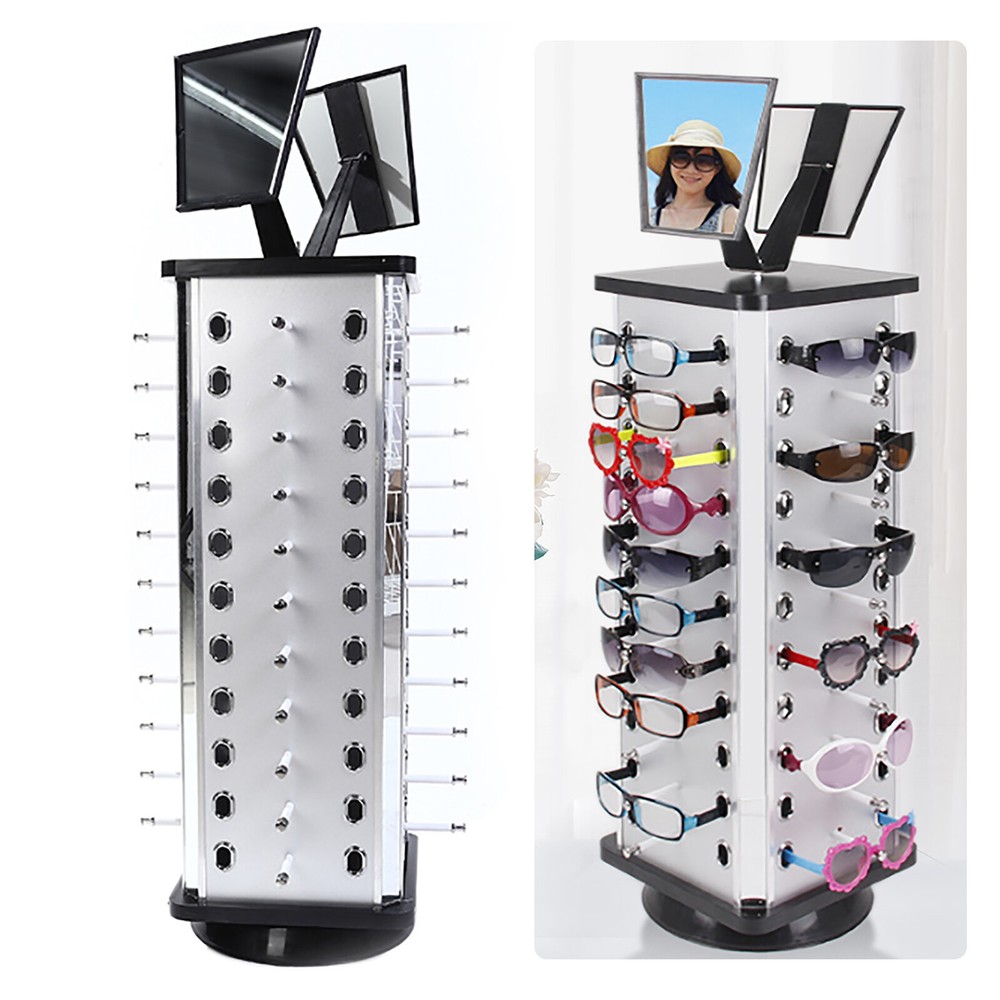 Sunglass Holder Rack for 44 Pairs with Mirror Display Stand Organizer