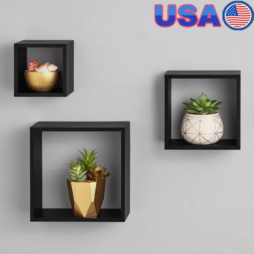 Wood Cube Shelf Set Modern 4