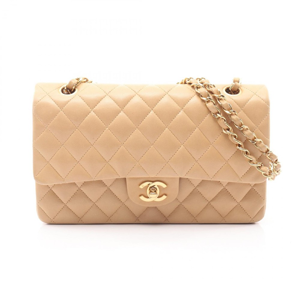 CHANEL Matelasse W flap Chain Shoulder Handbag A01112 leather Beige GHW Used CC