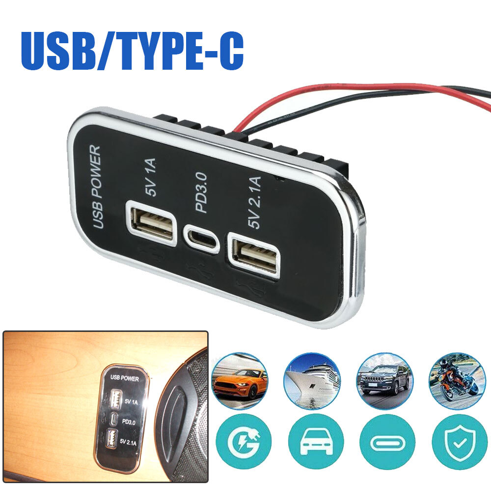 3 Port USB Type-C PD 2.1A 1A Car Charger Socket Power Adapter Car Parts