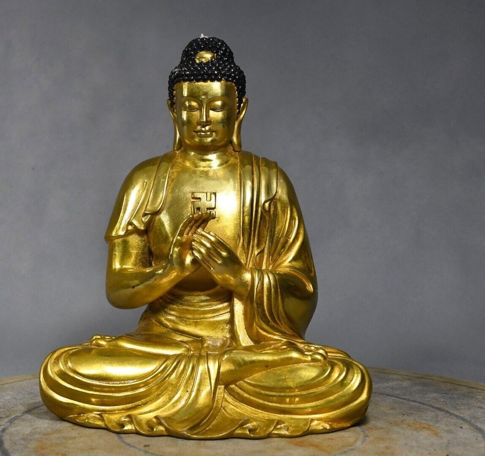 9.1-inch antique Tibetan Buddhist temple bronze gilt Amitabha Buddha statue