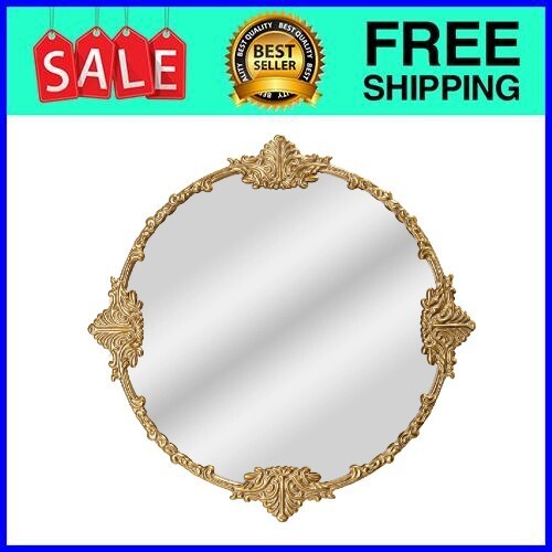 Ornate Gold Round Mirror 24 Inch Elegant Home Decor by Drew Barrymore  