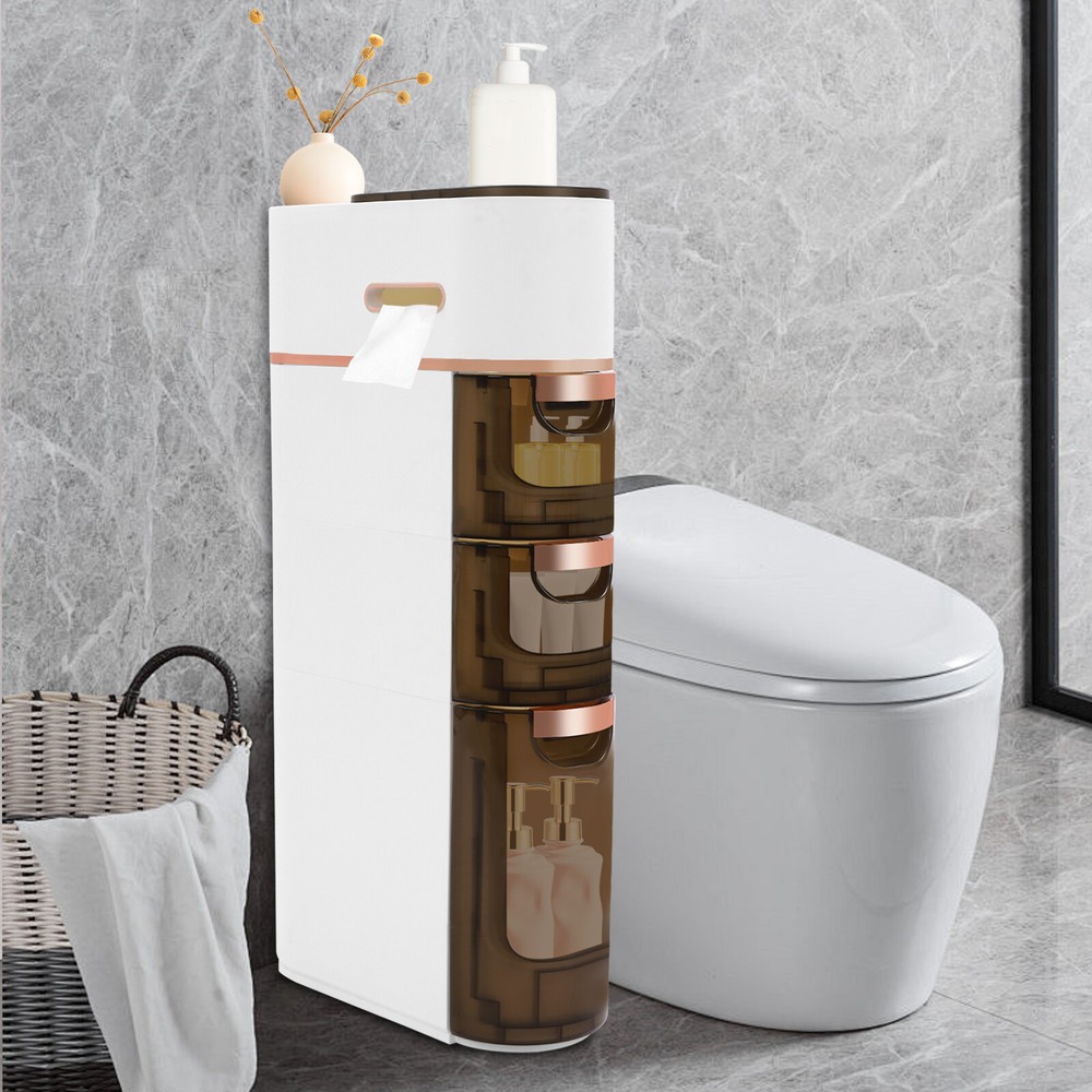 3-Tier Rolling Storage Cabinet 41x17x78cm Semi-Clear Bathroom Organizer with 4 Wheels