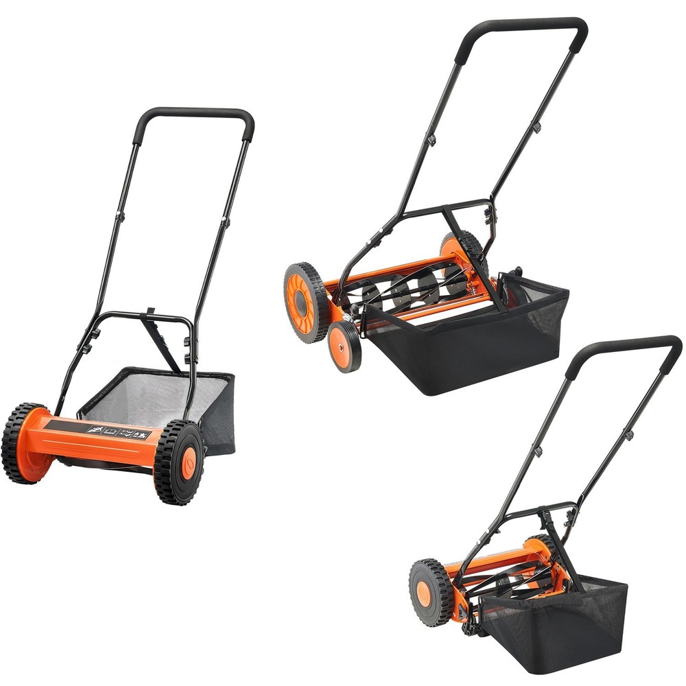 14-18 Inch Manual Push Reel Mower with Adjustable Height & Grass Catcher - 2 or 4 Wheels