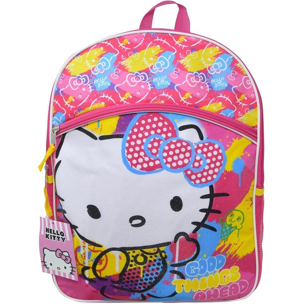 Hello Kitty Large 16 Inch Pink & Blue Backpack with Mesh Side Pockets