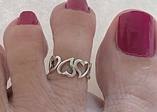 Thanksgiving Gift Ladies 4 Open Heart Adjustable Toe Ring Solid Metal 925 Silver