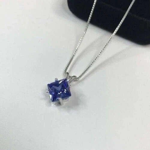 AAA+ 20 Ct+ Blue Sapphire Square Cut 925 Silver Pendant Women for Gift