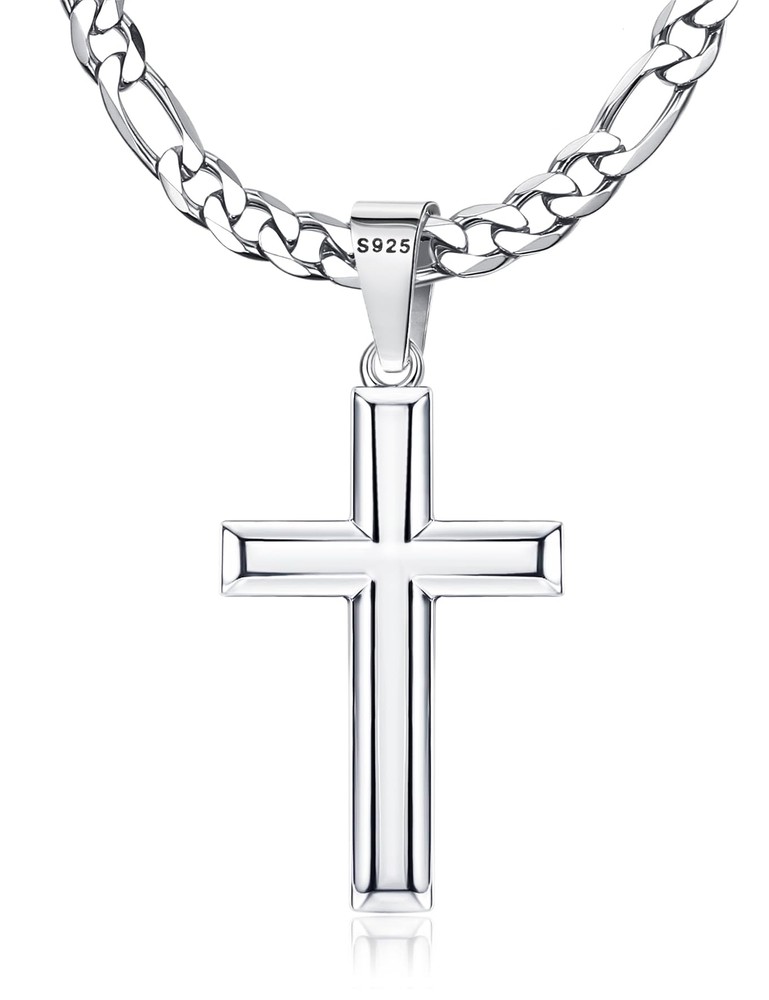 925 Sterling Silver Cross Necklace for Men Women, 5mm Durable Stainless Steel...